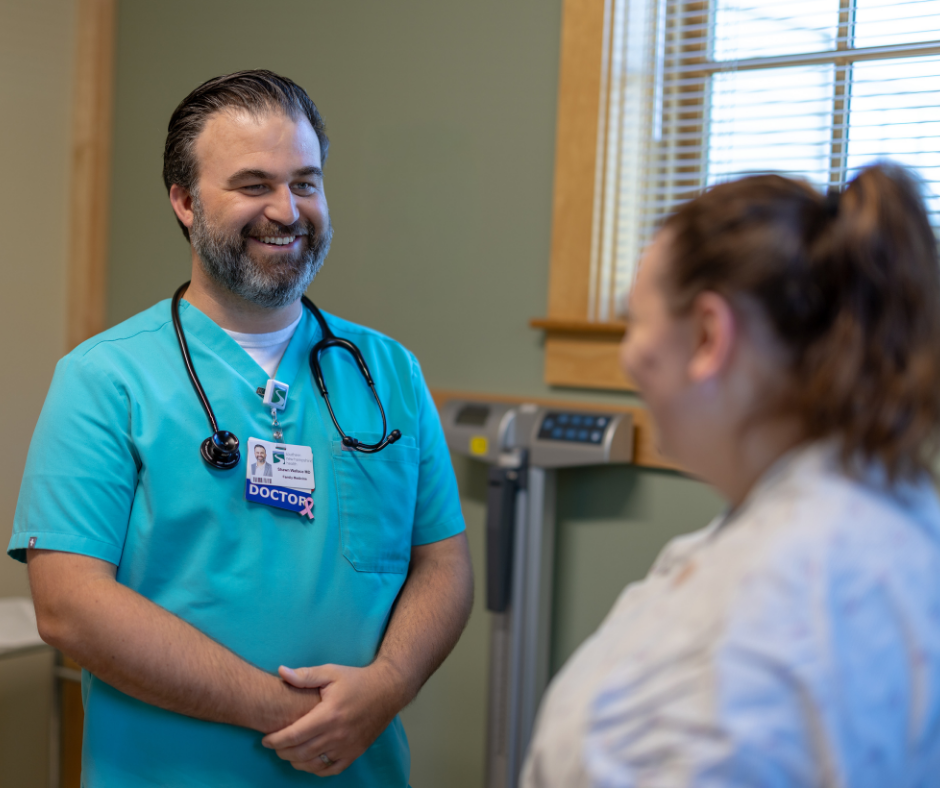Dr. Shawn Wallace of Amherst Family Practice in Amherst, NH educates a patient about vaccines